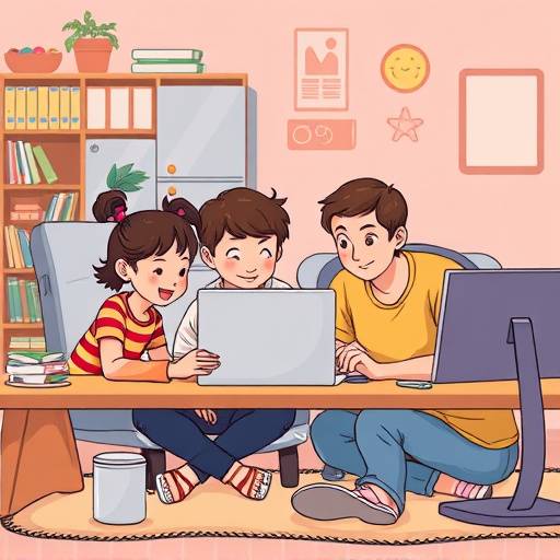 Illustration d'une famille diverse utilisant un ordinateur ensemble