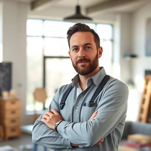 Portrait d'un homme, Marc Bernard, chef de projet exp&eacute;riment&eacute; dans l'am&eacute;nagement int&eacute;rieur.