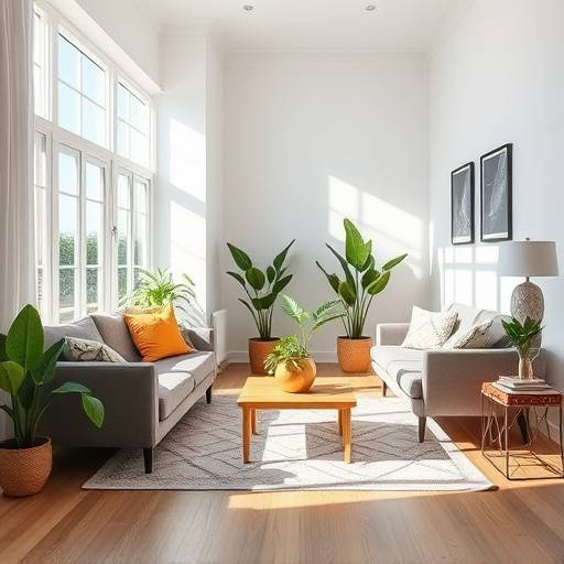 Un salon lumineux avec des meubles confortables et des plantes vertes